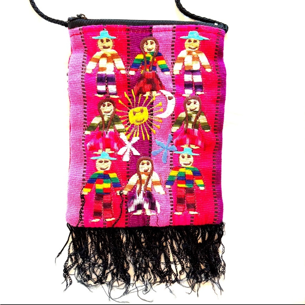 Vintage Crossbody worry dolls embroidered pink handmade in Peru. NWOT - Picture 11 of 11
